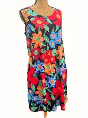 Simple Fun Floral Print Mini Tank Dress Multicolor Black Size Large